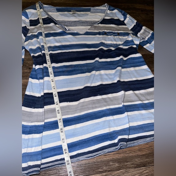 a.n.a Blue White Striped V Neck Long Sleeved Shirt size PXL - Picture 5 of 9